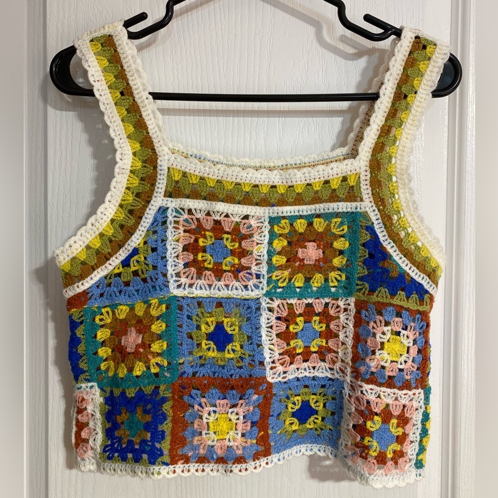Sepia Hand Knit Crochet Colourful Coastal Sleeveless Summer Cover Up Tank Top - Picture 6 of 8
